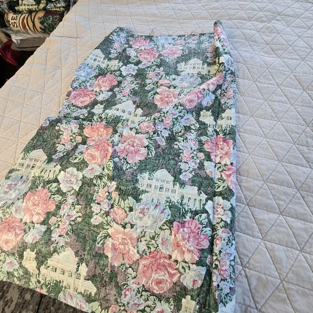 Vintage Springs Industries 2 Fabric Remnants Pink Cabbage Roses Colonial House